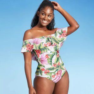 Women's Off Shoulder Flounce High Coverage 1 Piece